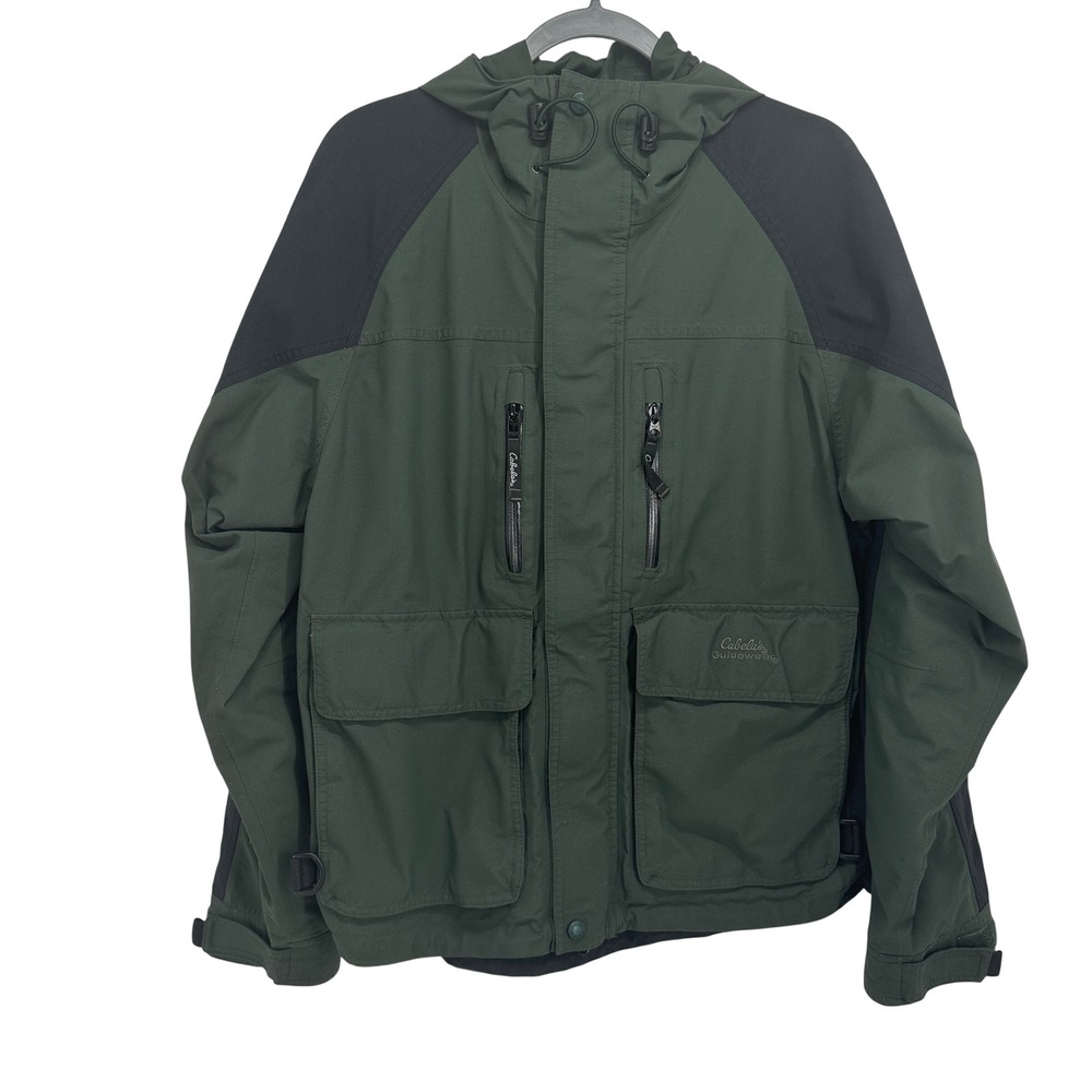 Cabelas Guidewear Gore-Tex Jacket Mens M Green Black Waterproof Fishing Coat